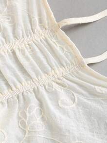 Sunnyshic Spring/Summer Women's Fashion Apparel, French Embroidered Vacation Style Halter Backless Sweet Sleeveless Blouse - Apricot - View 6