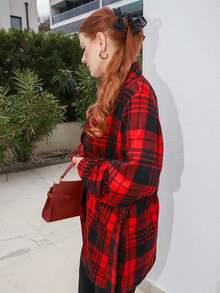 Gretanique 千鸟格纹系腰夹克，秋冬 - 紅色 - 查看 4