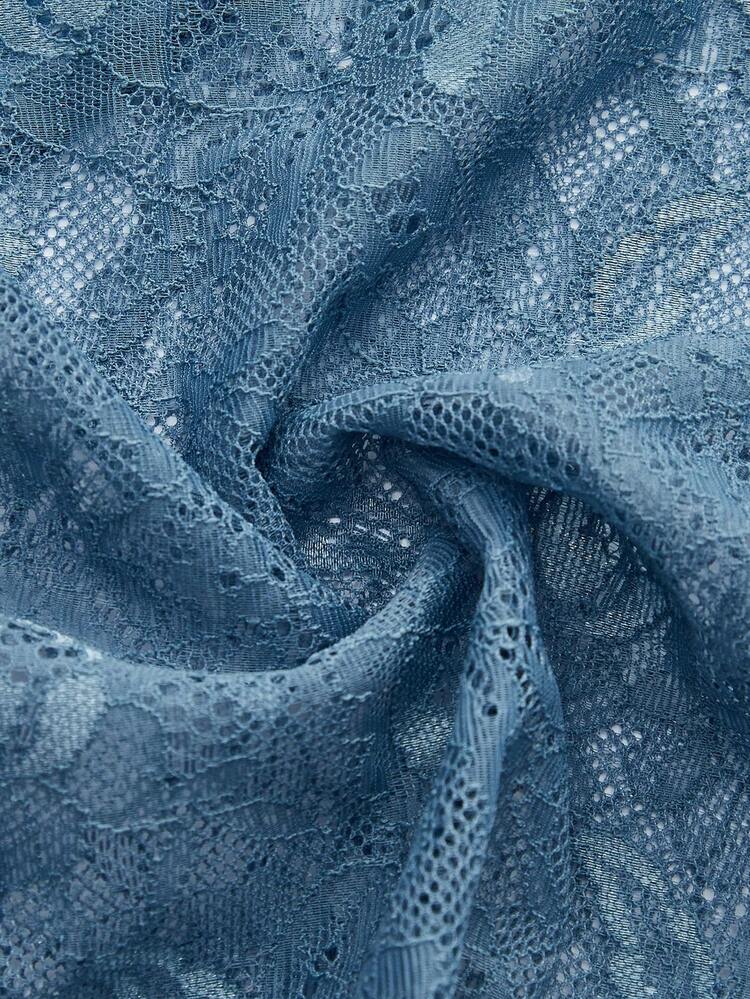 Soft Sheer Lace Wrap Tee With Deep V Neckline And Fitted Silhouette Spring Summer French Style Parisian Style Going Out Blue Cute Top