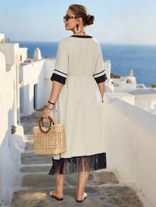 EMERY ROSE Plus Size Casual Dress, Comfortable, Minimalist, Versatile, Elegant, Suitable For Vacation, Party, And Dates - Apricot - View 2