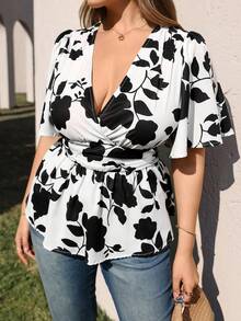 Juhart Áo sơ mi ngắn tay cỡ lớn dành cho nữ, thiết kế xếp ly eo thời trang, họa tiết hoa phổ biến, tay phồng với bo chun ở cổ tay, phù hợp cho kỳ nghỉ biển, đi làm văn phòng và những buổi đi chơi thường ngày. - Nhiều màu - Xem 5