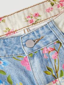 Sweetra Quần short denim nữ in hoa, kiểu dáng thường ngày. - Nhiều màu - Xem 3