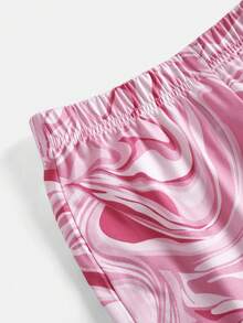 Conjunto de 2 piezas para niñas preadolescentes con top de camisola de punto con corazón y estampado floral diminuto, y pantalones acampanados. Conjunto de moda casual y lindo para salidas, sesiones de fotos, parque, campamento, uso diario, fiestas, vacaciones. - Rosa - Ver 3