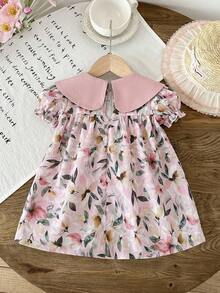 LMoss Kids 女婴碎花编织彼得潘领荷叶边蝴蝶袖休闲连衣裙 - 彩色 - 查看 2