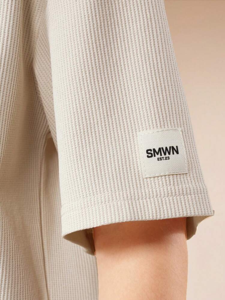 Boys Waffle Knit Short Sleeve Henley Top With Button Placket Ribbed Texture Casual Everyday Wear