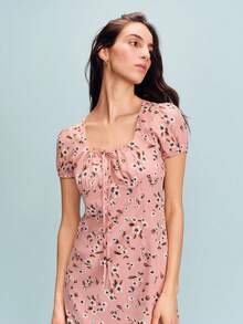 lacRébo Fitted Printed Midi Dress With Ruched Bust - Dusty Pink - View 1