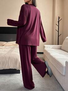 DAZY 3pcs Comfortable Knit Robe, Camisole And Pants Women Sleepwear Set - Red - View 2