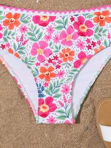 Tween Girls' Ditsy Floral Shoulder Strap Ruffle Trim Tankini Swimwear Set - Hot Pink - View 6