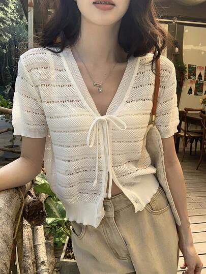 DAZY 女士休闲纯色短袖针织上衣，春夏款