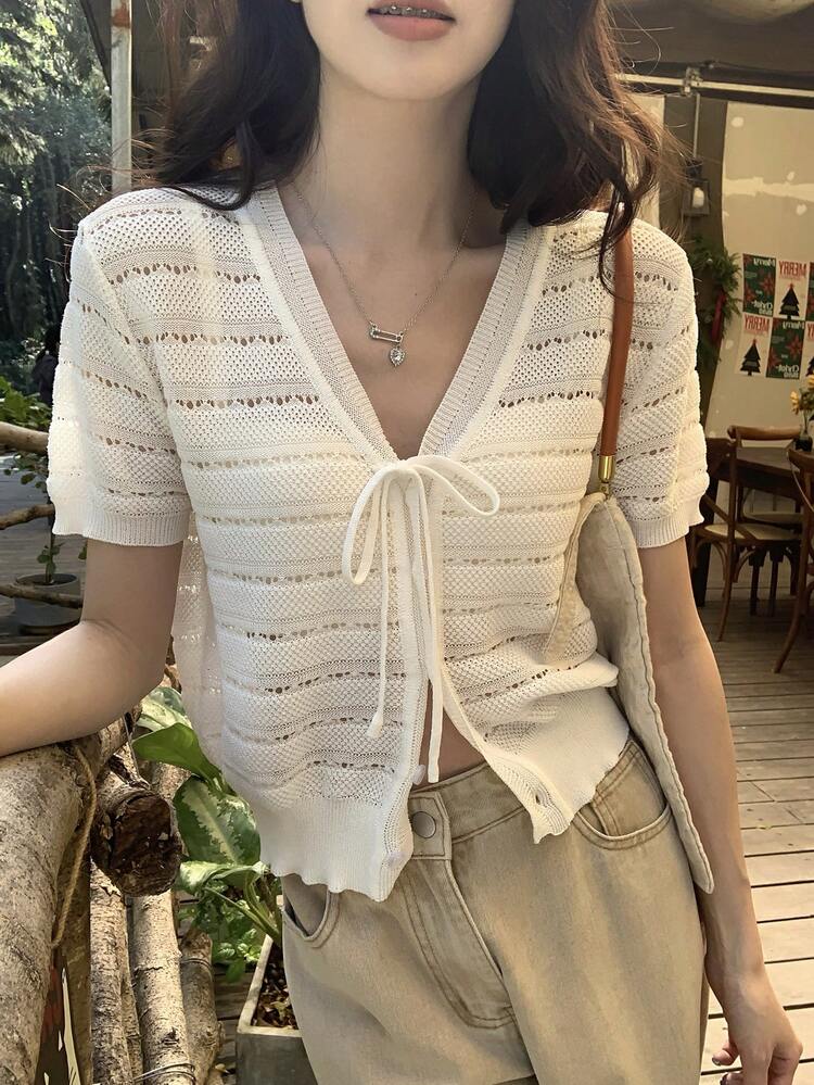 Women's Casual Solid Color Short Sleeve Knit Top, Spring/Summer