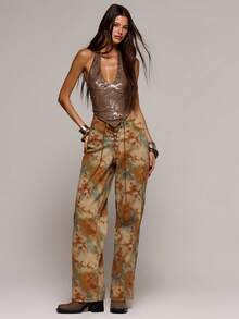 MUSERA Sequin Halterneck Plunge Pointed Hem Top Spring Summer Sexy Date Night Club Festival Holiday Night Out Vacation Soul Ties - Coffee Brown - View 5