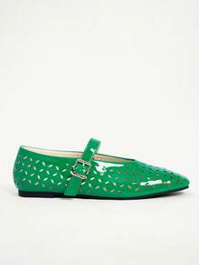 CUCCOO CHICEST Zapatos planos cómodos de punta redonda tipo Mary Jane para mujer con patrón láser vintage simple, zapatos de primavera para vacaciones de primavera, Pascua y Navidad - Verde - Ver 8