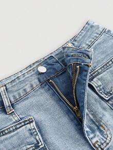 SHEIN MOD Váy Cargo Denim Giặt Thường Ngày Cỡ Lớn - Màu xanh lam - Xem 5
