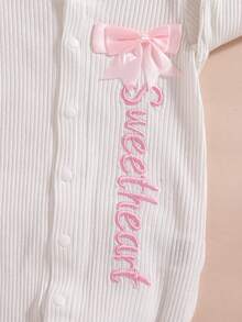 SHEIN 2Pcs Set Newborn Coming Home Outfits Baby Girl Photography Romper Embroidery Jumpsuit With Ribbon Bowknot Hat - White - View 5