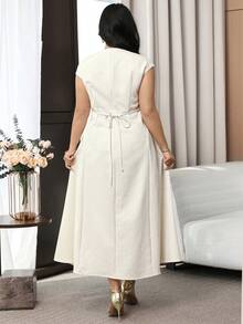 Feyla Vestido de manga corta con cuello redondo y decoración de estrella de cinco puntas en talla grande de unicolor - Albaricoque - Ver 3