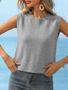Women's Backless Tie-Up Floral Mesh Knit Vest - Grey - View 5