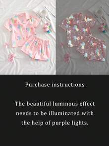 Conjunto de pantalones cortos y blusa de manga corta con estampado de lazos rosa para niña, ropa de estar en casa ignífuga - Multicolor - Ver 3