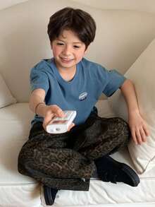 DAZY Camiseta de manga corta casual y holgada de cuello redondo y hombros caídos para niños pequeños en verano - Azul - Ver 7