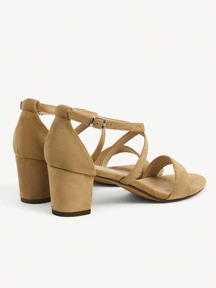 CUCCOO CHICEST Women's Elegant Commuting Fashion Sandals, New Spring/Summer Hollow-Out Criss-Cross Strap Square Toe Chunky Heel, Khaki Faux Suede, Versatile For Workplace Elegant Shoes Wedding Shoes