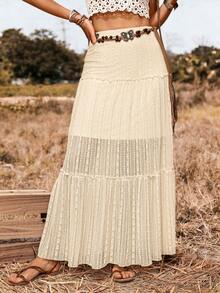 SHEIN LilyWest 2026春夏新款女士优雅性感百搭蕾丝荷叶边衬里半身裙，适合派对、休闲、度假、约会等场合（随机印花） - 杏色 - 查看 1