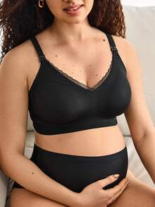 Women's Seamless Wavy Edge Mesh Supportive Removable Padded Maternity & Nursing Bra - Black - View 7