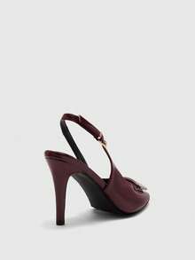 CUCCOO BIZCHIC Giày cao gót mũi nhọn quai hậu, sandal gót nhọn nữ, giày đế mỏng, trang phục ngoài thời trang thanh lịch, cúc cài sáng màu, thích hợp mang hàng ngày nơi công sở, giày cao gót mũi nhọn bằng da bóng màu đỏ tía, giày gót nhọn quai hậu, giày mùa xuân. - Màu Đỏ Sâu - Xem 9