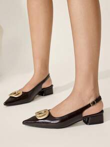 CUCCOO CHICEST Women Shoes Women's Pointed Buckle Design Everyday Versatile Low Heel Shoes - Coffee Brown - View 8