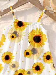 SHEIN 1pc Baby Girl6 Months - 2-3 Years) Sunflower Print Sleeveless Dress, Lightweight Fabric, Fresh & Healing Children Dress, Suitable For Beach Vacation/Casual Wear, Summer - Multicolor - View 4