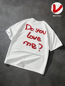 PAVTROS 男士 INS 印花“WHERE IS LOVE?”休闲街头风短款宽松 T 恤 - 白色 - 查看 1