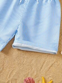 Pantalones cortos de playa con cordón a rayas azules para niños pequeños, vacaciones - Multicolor - Ver 3