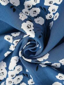 EMERY ROSE Plus Ditsy Floral Long Summer Dress With Sleeves Half Button Maxi Dress - Blue - View 11