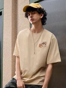 Open Phase 1pc Men's Streetwear Hoodie, Loose Casual Versatile Peppy Lettering Graphic Sweatshirt With Rivet Decor, Youthful Everyday Wear, Long Sleeve Top Spring To Summer Summer Outfits,Suitable For Everyday Wear,Relaxed Fit ,Summer Holiday Outfits , Retro American, Unisex, Relaxed Fit Summer Outfits – Suitable For Everyday Wear And Summer Holiday Outfits. - Apricot - View 7