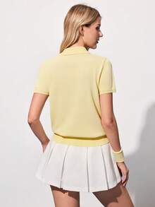 CourtClass 女士柔软奶油黄 Polo 领针织毛衣，休闲运动装 - 淡黃色 - 查看 2