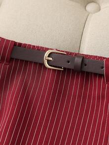 Franclia 2026新款休闲通勤百搭条纹迷你裙，深红色，女士春夏下装，休闲办公装 - 酒紅色 - 查看 3