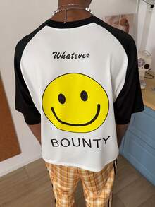 STEELVANCE Men's Casual Streetwear Commuting Funny Cartoon Letter Print Raglan T-Shirt, Summer - Multicolor - View 1