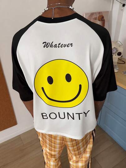 STEELVANCE 男士休闲街头通勤趣味卡通字母印花插肩T恤，夏季