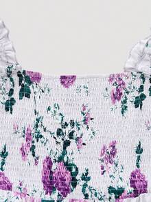 Ceyna Plus Size Women's White Floral Print Ruffle Hem Spaghetti Strap Adjustable Bust A-Line Maxi Dress,Summer Boho Holiday Tea Party Elegant Smocked Gown - Purple - View 5