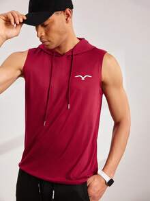 Driftmere 男士海鸥印花抽绳连帽衫，休闲款 - 酒紅色 - 查看 4