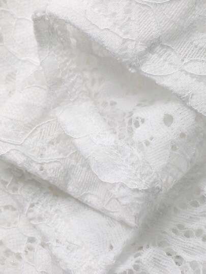 Women's Round Neck Fitted White Lace Waist A-Line Dress, Elegant Sundress