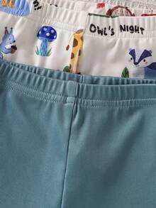 4件套新生男宝宝森林动物主题黄色和灰蓝色狮子、长颈鹿、大象印花短袖连体衣和短裤睡衣套装 - 彩色 - 查看 4