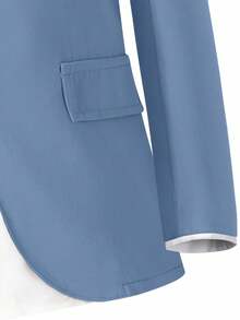 SHEIN 2pcs Tween Boy Gentleman Outfit,Long Sleeve Jacket + Trousers Suit,Blue And White Striped,Summer,Elegant,Traditional,Wedding Formal Attire For Prom - Blue - View 7