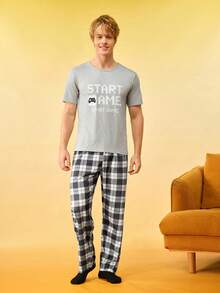 Bộ đồ ngủ nam in chữ theo chủ đề trò chơi điện tử - Xám - Xem 4
