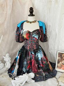 Sweetra Đầm casual phong cách Punk tối giản, màu trơn, thắt eo. - Màu xanh lam - Xem 8