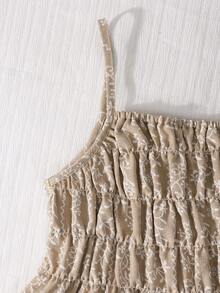 SHEIN 2pcs/Set Teen GirlCasual Camisole Top And Wide Leg Pants Set, Summer - Apricot - View 3