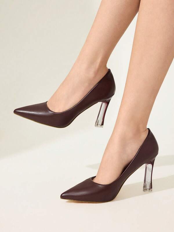 CUCCOO CHICEST Zapatos de tacón de corte minimalistas de punta fina con tacón transparente para graduación, baile de graduación, vacaciones, regreso a clases, estudiantes universitarios, básicos elegantes, negocios casuales, negocios elegantes, primavera, Pascua, Navidad