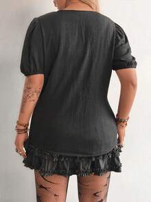 Whyspr Áo kiểu tay ngắn in hoa phong cách Boho dành cho nữ - màu đen - Xem 3