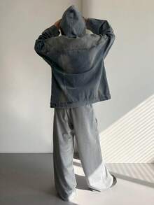 DAZY Women's Hooded Loose Long Sleeve Casual Denim Top - Medium Wash - View 3