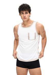 Men's REST ERA Vintage Art Gradient Dye Effect Placement Print Sleeveless Loungewear Tank Top - Apricot - View 5