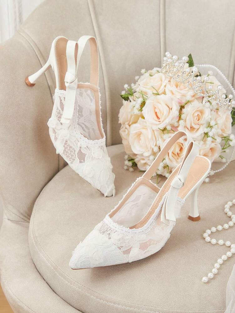 CUCCOO HITCHD Women Shoes Spring Summer Lace Flower Bow Pointed Gentle Mesh Shoes Dating Party