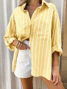 Vaclyn Women's Striped Long Sleeve Blouse, Casual & Fashionable For Everyday Wear - Mustard Yellow - View 4
